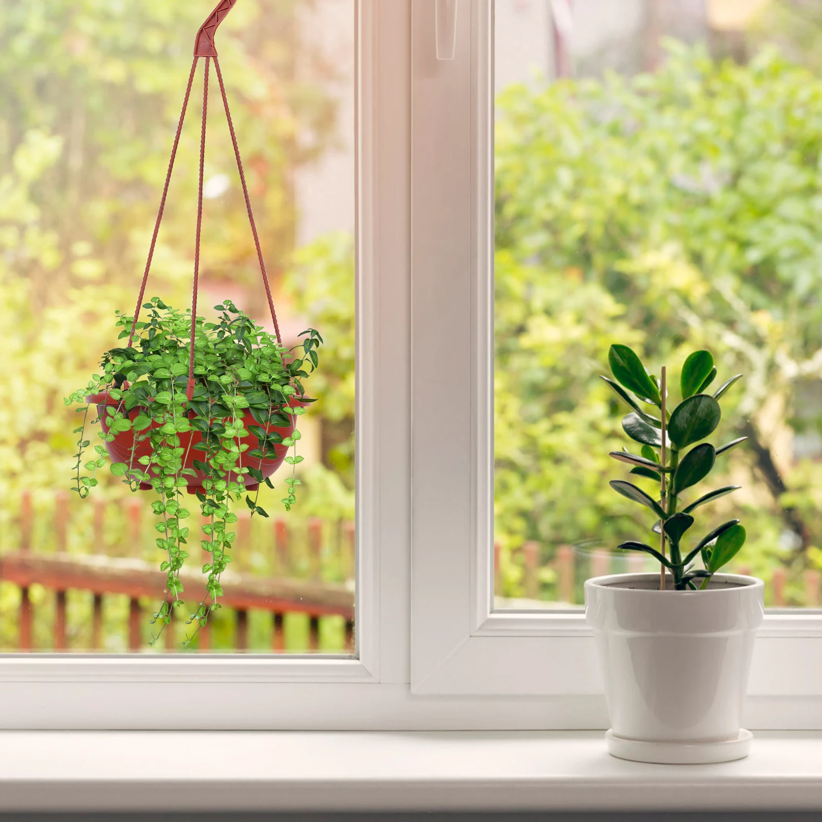 

6 Sets Green Dill Plastic Flower Pot Hanging Nursery Pots Basket Chain Balcony Planters