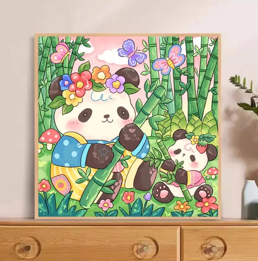 

9ct 65x65cm Pandas Embroidery DIY Printed Kits Cross Stitch Thread Needlework Sets Home Decor Crafts With needles threads