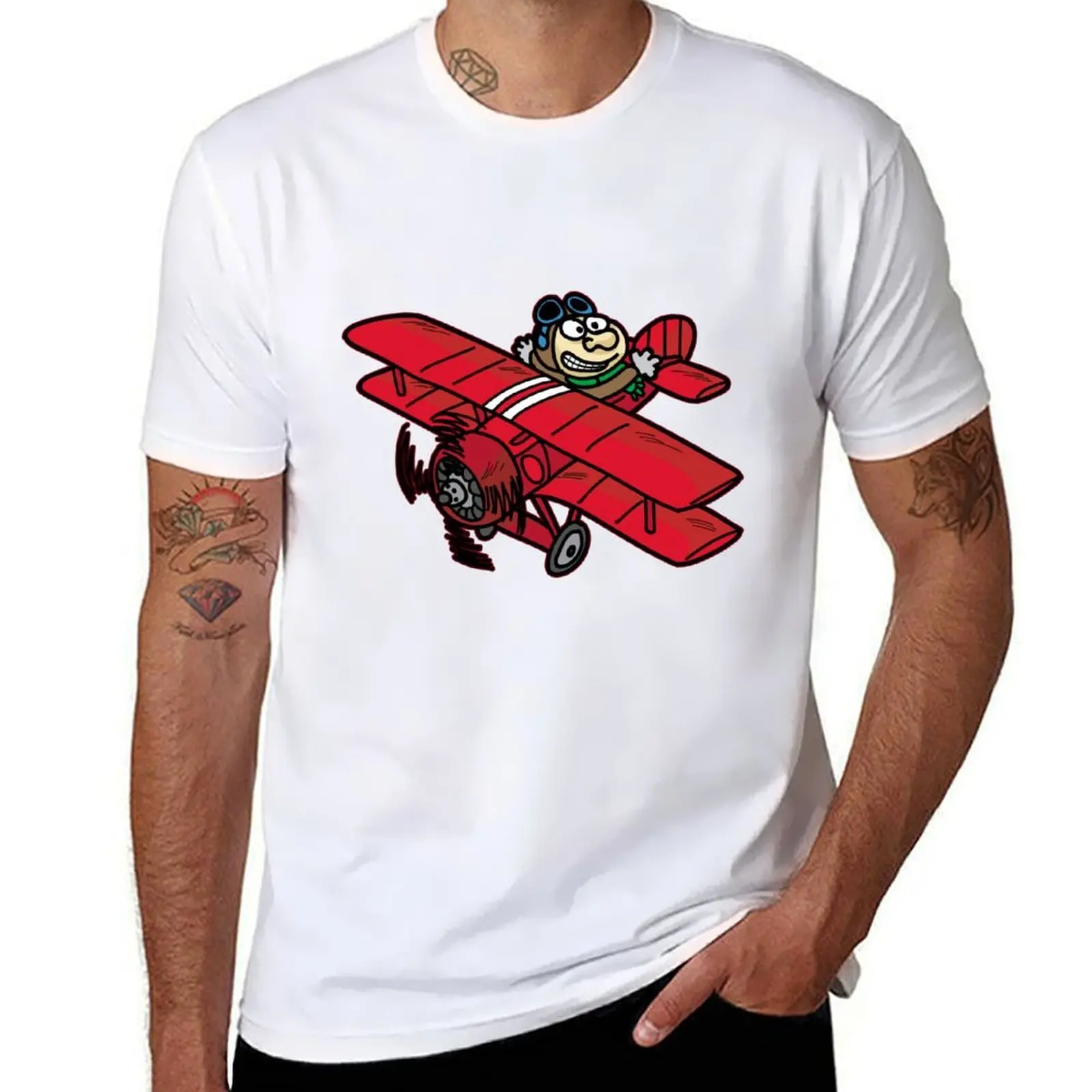 

RED BARON AIR PILOT biplane airplane cartoon T-Shirt t shirt man casual t shirts cotton 100% T-Shirt