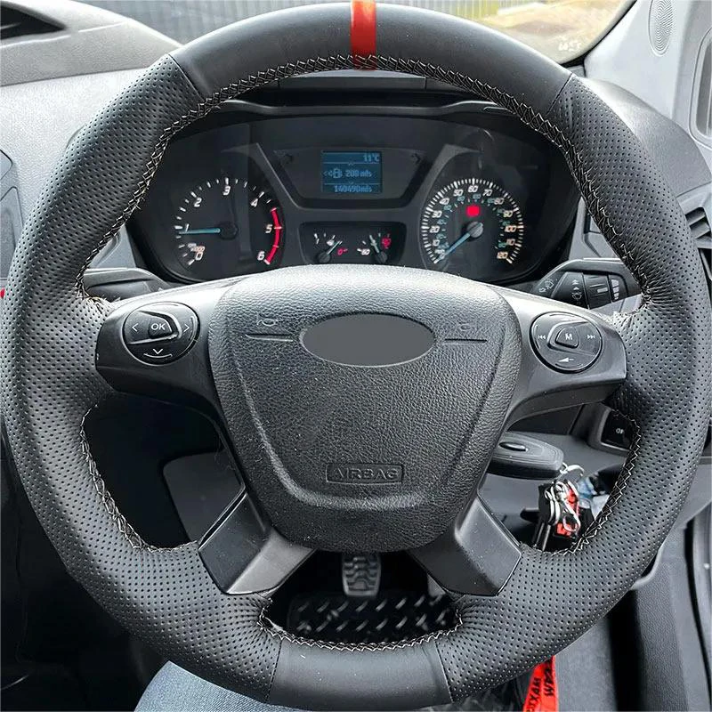 

For Ford Focus 3 2012-2014 C-MAX 2011-2014 KUGA Escape 2013-2016 Hand-stitch Car Steering Wheel Cover Perforated Leather Trim