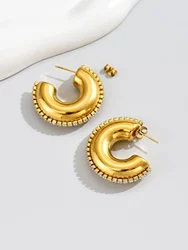 E01 C-Shaped Hollow Full Drill Stainless Steel Stud Earrings Fashionable Glittering Jewelry Accessory