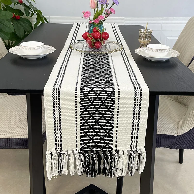 Cotton and Linen Table Flag Home Decoration TV Cabinet Dining Tables Mat American Colorful Checkered Rectangular Long Tablecloth