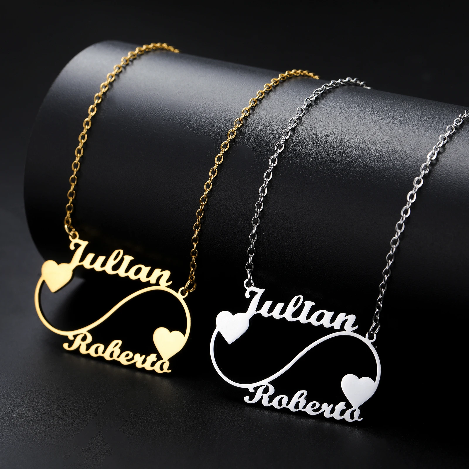 

Sipuris Personalized Custom Double Name Necklace Infinite Love Heart Customization Golden Choker Stainless Steel Jewelry Gifts