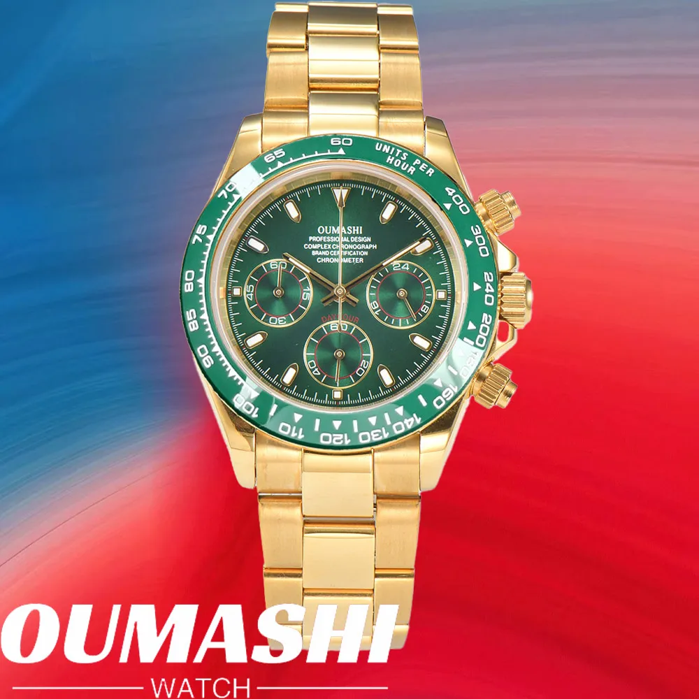 Business Watch vk63 Men 39.3mm Luxury Watch Men's Chronograph New gold green watch VK63 Chronograph watch VK63 Waterproof 10ATM