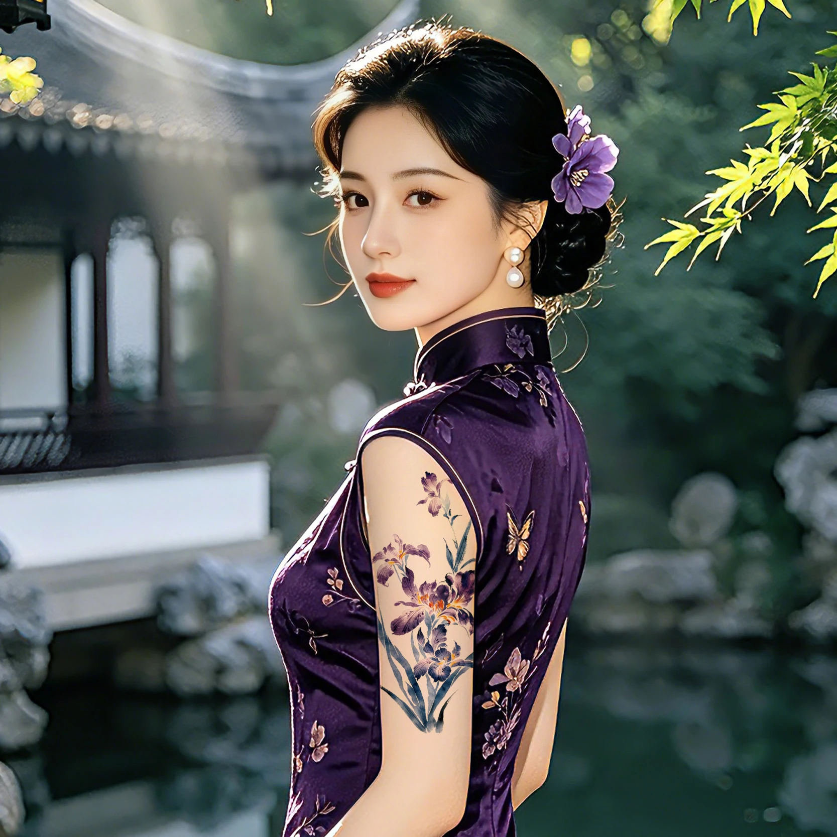 1 Sheet Matte Chinese Ancient Style Realistic Non-Reflective Temporary Tattoo Stickers for Body Art Cosplay Party view 3