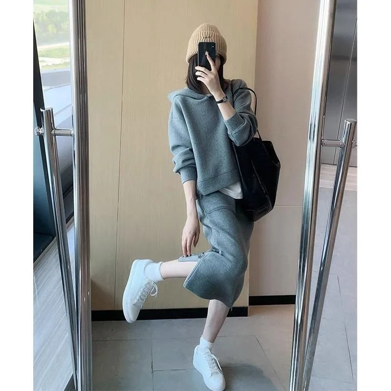 Fashion Simple Women Dress Sets Daily Casual Comfortable Loose  Long Sleeve Harajuku Basic Ladies  Autumn Winter Clothes