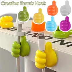 Criativo Silicone Polegar Gancho De Parede, Chaveiro, Clipe De Cabo De Dados, Wire Desk Organizer, Black Hooks, Casa E Escritório