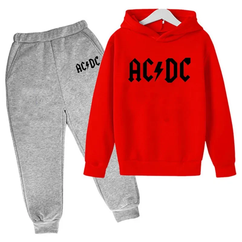 Fashion Causal AC DC Children 2 Piece Sets Tracksuit Kids Hooded Sports Suit Boys Girls Hip Hop Hoodies Sweatshirt Top+Pants