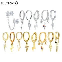 Boucles d'oreilles en argent regardé 925 avec pendentif en cristal pavé pour femme, cerceau d'oreille, cadeaux de bijoux, charmant, mode, pluie, illac