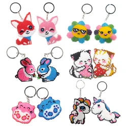 2Pcs Cartoon Animal Beadwork Embroidery Keychain Craft Handmade Beads Cross Stitch Keyring Kit Gift for Friends