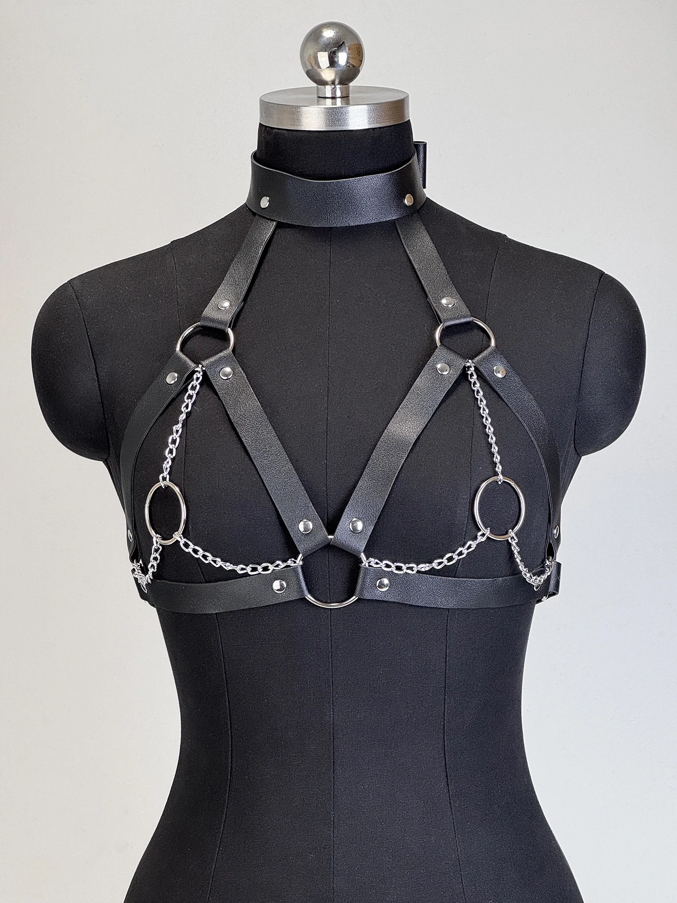 Women's sexy shoulder straps, waist belts, chest straps, PU synthetic leather underwear, shoulder straps, bras, BDSM bondage, Go view 5