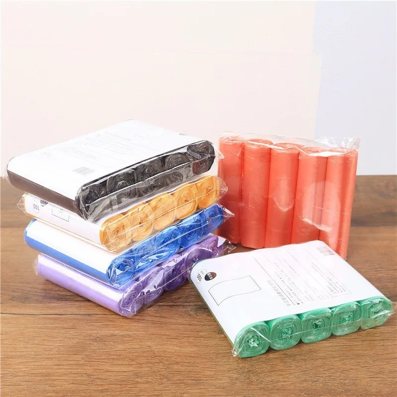 Disposable Thickened Point‑Break Garbage Bags, 5 Rolls 100Pcs, 45×50cm Flat‑Top Plastic Trash Bags for Home Kitchen Use
