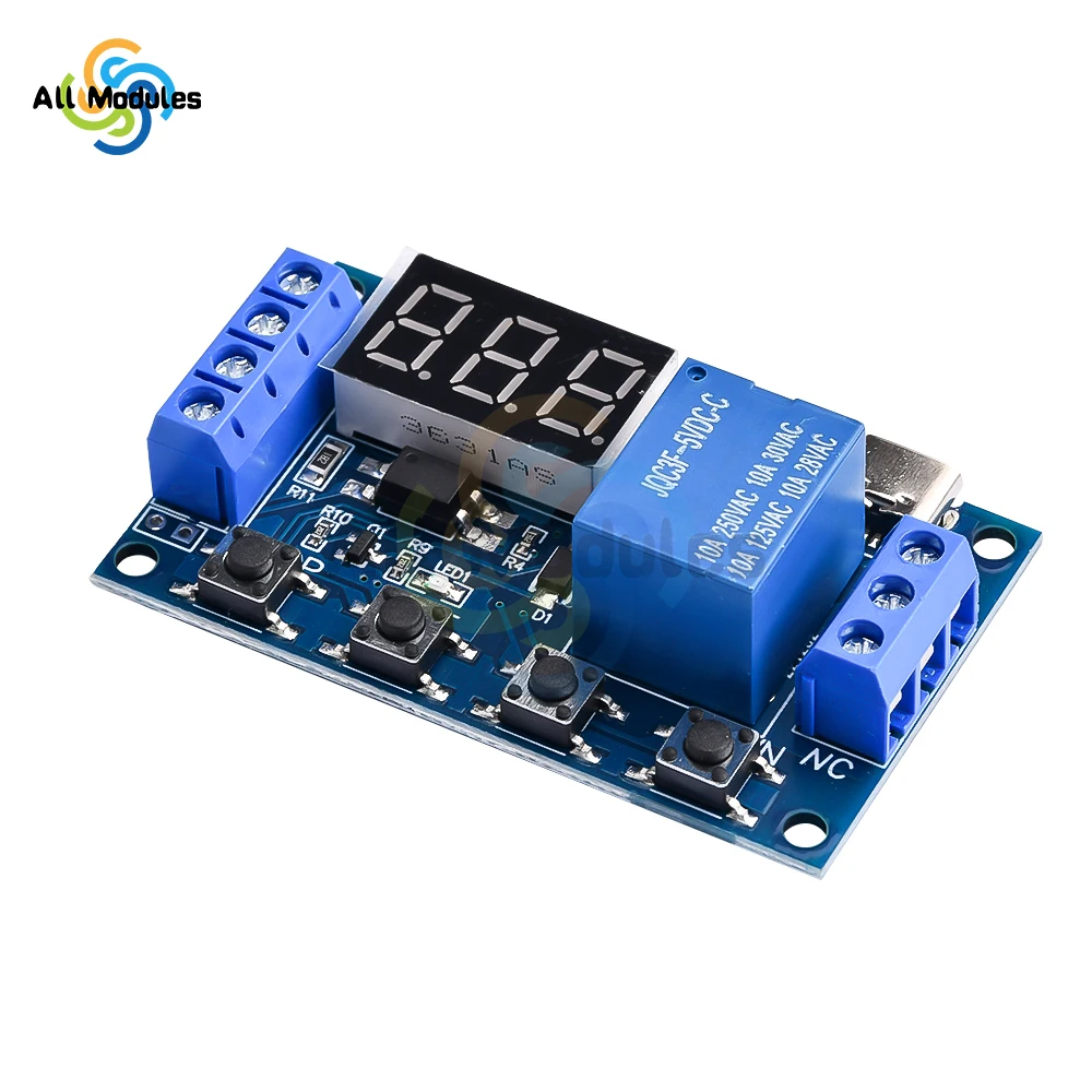 5V Type-C Micro USB Time Delay Relay Module 4 Button 3 Digit Digital Tube LED Digital Delay Relay Trigger Timer Control Switch