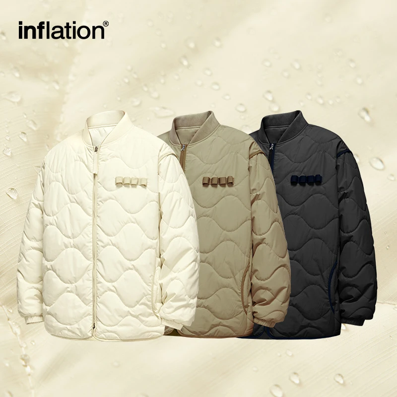 INFLATION Lightweight Cotton Padded Jacket Unisex Autumn Fashion Japanese Baseball Coat Mens Coat