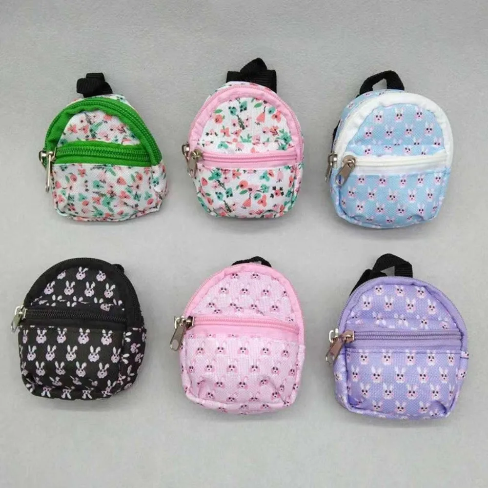 Double Layer Zipper Backpack Cute Flower Design Cotton Material BJD Backpack Hand-made Craft 8*7cm Size Canvas Backpack