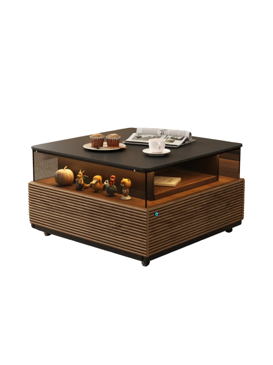 

Modern simple rock slab square mobile coffee table Japanese-style small apartment living room TV cabinet combination creative