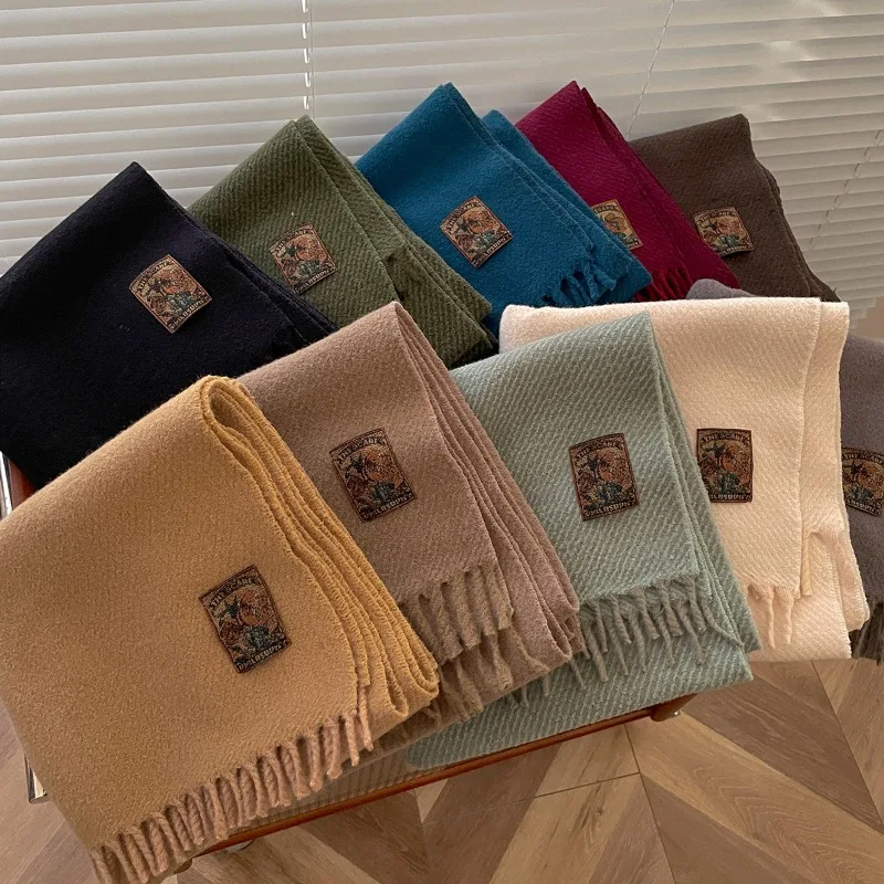 

New Fashion Design Solid Imitation Cashmere Scarves Women Male Advanced Texture Thick Soft Warm Tassel Muffler Female Men Winter