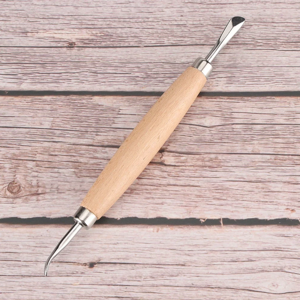 1pc Professional DIY Leather Carving & Shaping Tool, Wooden Handle Double Heads Stamping Tool, Leather Carving & Marking Tool