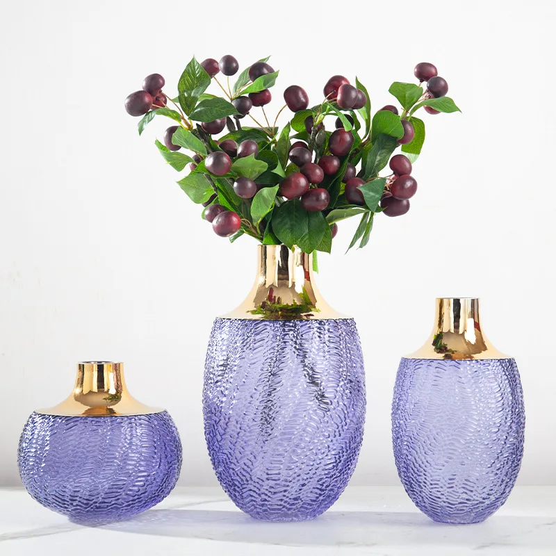 

European Purple Glass Vase Gilded Bedroom Flower Arrangement Hydroponic Decor Wedding Decoration Room