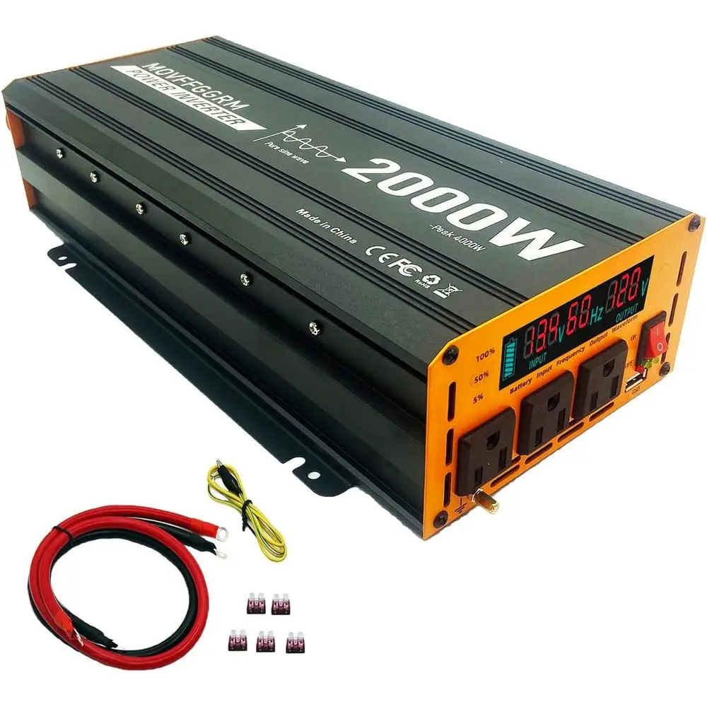 Pure Sine Wave Power Inverter peak-4000 Watt, DC 12V to 110V, with 3xAC, USB Port, LCD Digital Display