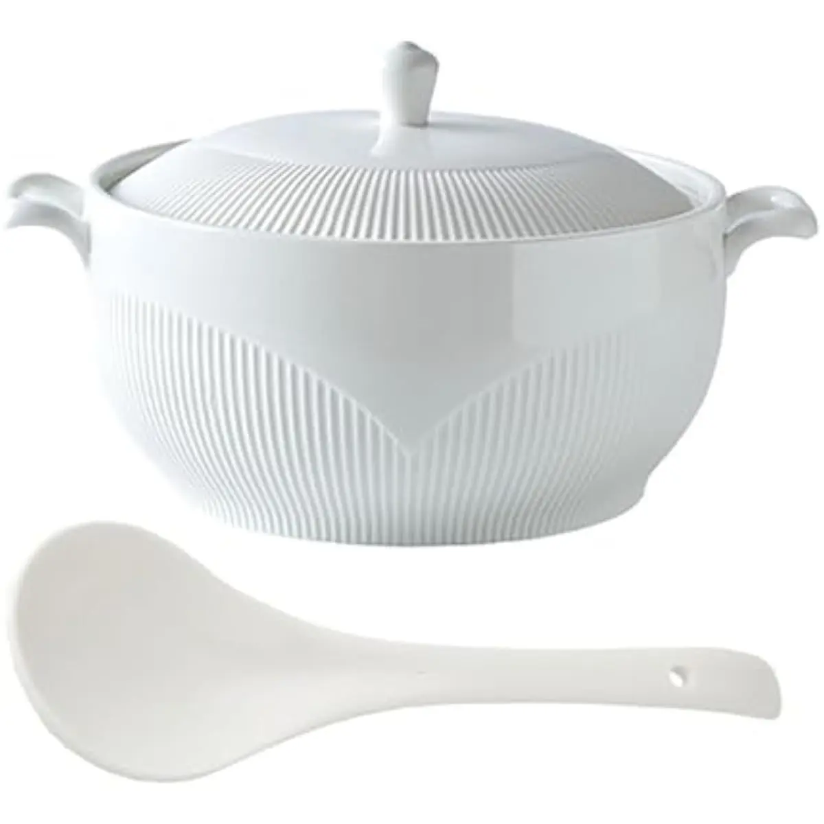 Porcelain Soup Tureen with Lid and Spoon, Double Handle Covered Serving Bowl Microwave Safe for Kitchen Countertop Decor