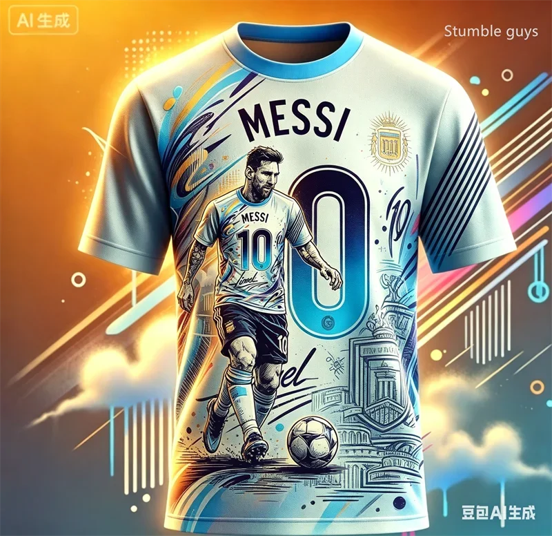 Herren Sommer Messi Grafik T-Shirt Klassisches Fußball-Sport-Kurzarmshirt Kinder Jungen Lässiges Trikot Tees Workout Streetwear