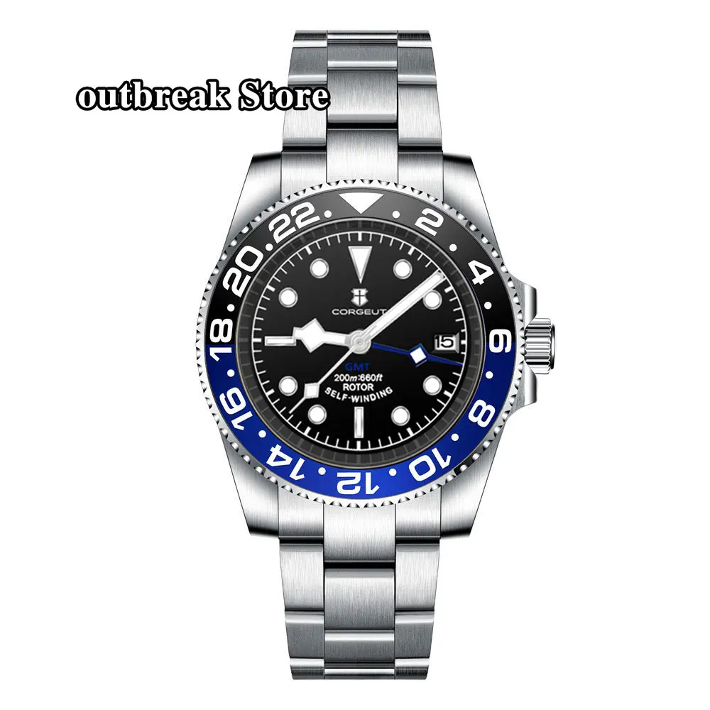 

40mm NH34 Corgeut Sterile Steel Black Dial Men Watch Sapphire Crystal Bezel Automatic Wristwatch Relógio