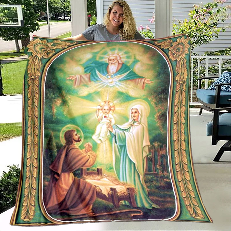 Jesus Virgin Mary Soft Throw Blanket Bedding Flannel Living Room/Bedroom Warm Blanket Virgin Mary Blanket Cross Blanket Home