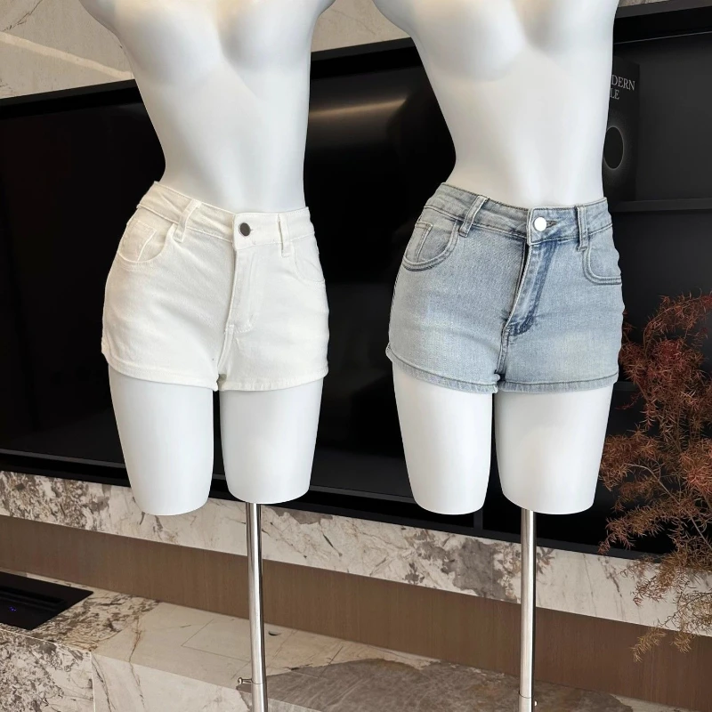

American Vintage Bow Patchwork Short Skinny Jeans Y2k Retro Washed Button Solid Color Shorts Y2k Retro Spring Summer 2026