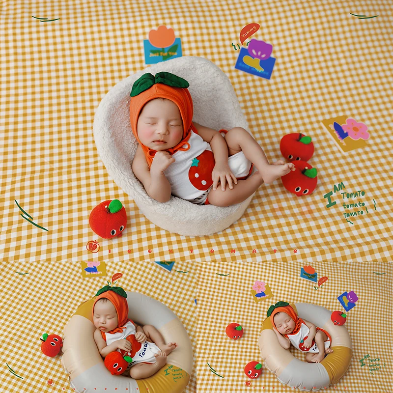 

Newborn photography props tomato themed full moon photos clothing baby hundred day photo shoot disfraz bebes 신생아촬영