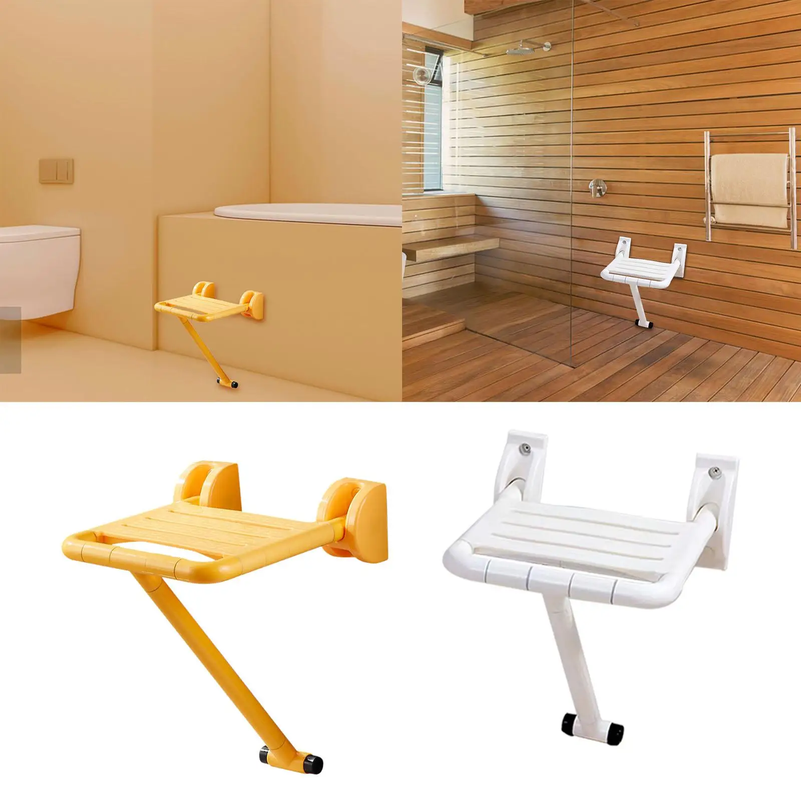 Folding Shower Seat Wall Mounted Anti Skid Space Saving Stability Bath Stool Bathroom Folding Chair for Elderly Bathroom Shower