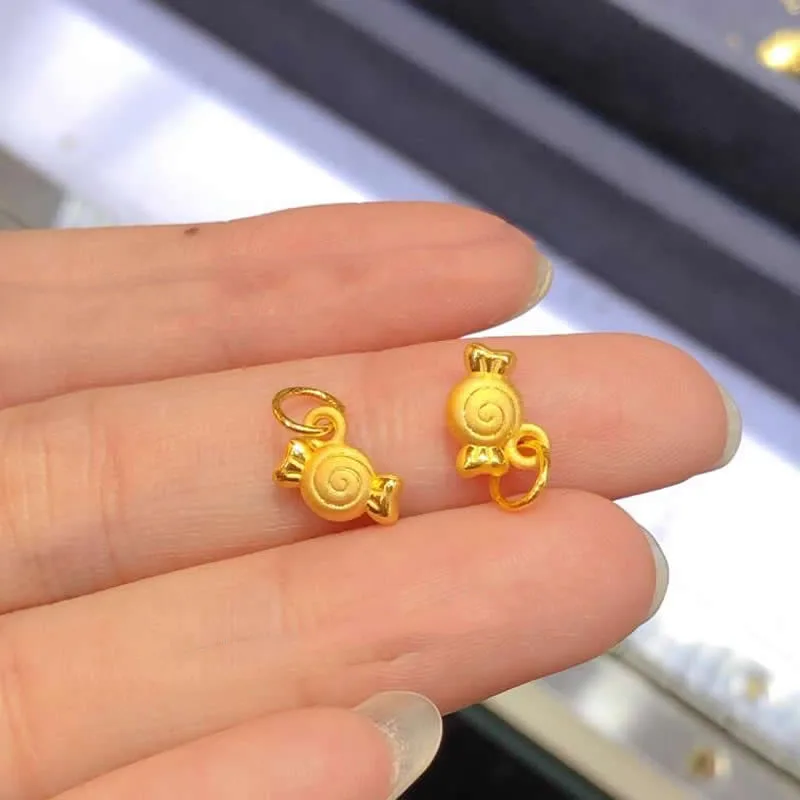 Solid 24K Yellow Gold Pendant Women 3D Gold Sweet Candy Necklace Pendant 1pcs