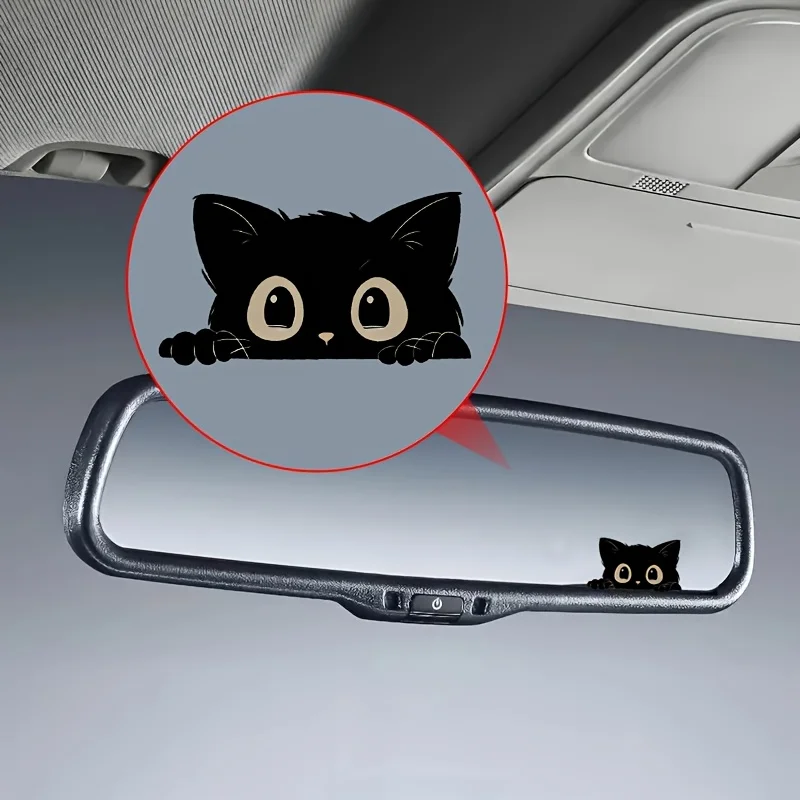 2Pcs/Set Peeking Black Cat Vinyl Stickers, Cute Big Eyes Decals for Car Mirror, Phone, Laptop & Cup Decor