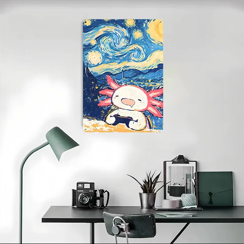 Axolotl Gaming Notte stellata Poster in metallo Targhe in metallo Arte della parete Decorazione della camera da letto a casa Targa in metallo personalizzata per la decorazione domestica