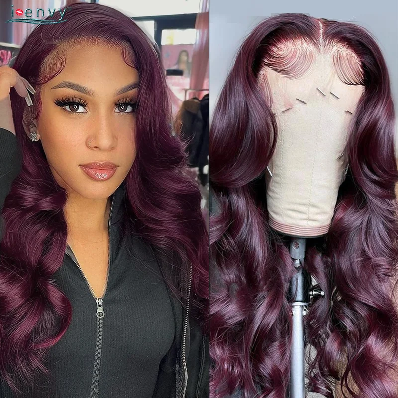 Colored Burgundy Lace Front Wig 13X4x4 HD Body Wave Human Hair Wigs For Women Prepluck 99J Red Lace Frontal Wig Brazilian Remy