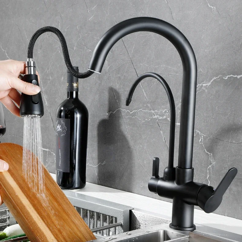 3 Ways Touch Filter Kitchen Faucets with Pull Down Sprayer Hot Cold Water Tap Matte Black Sensor Pull Out Touch Kitchen Faucet