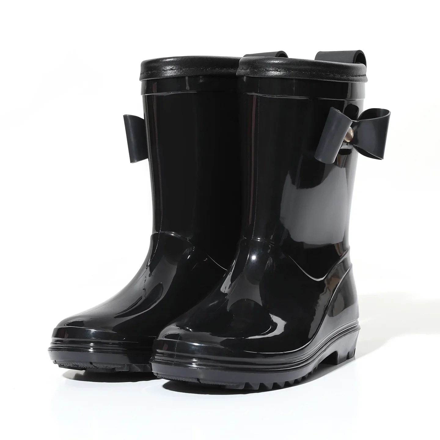 New Kids' Rain Boots Children Casual Rain Boots with Bow Girls Simple Solid Color Non-Slip Thick Sole Stain-Resistant Shoes