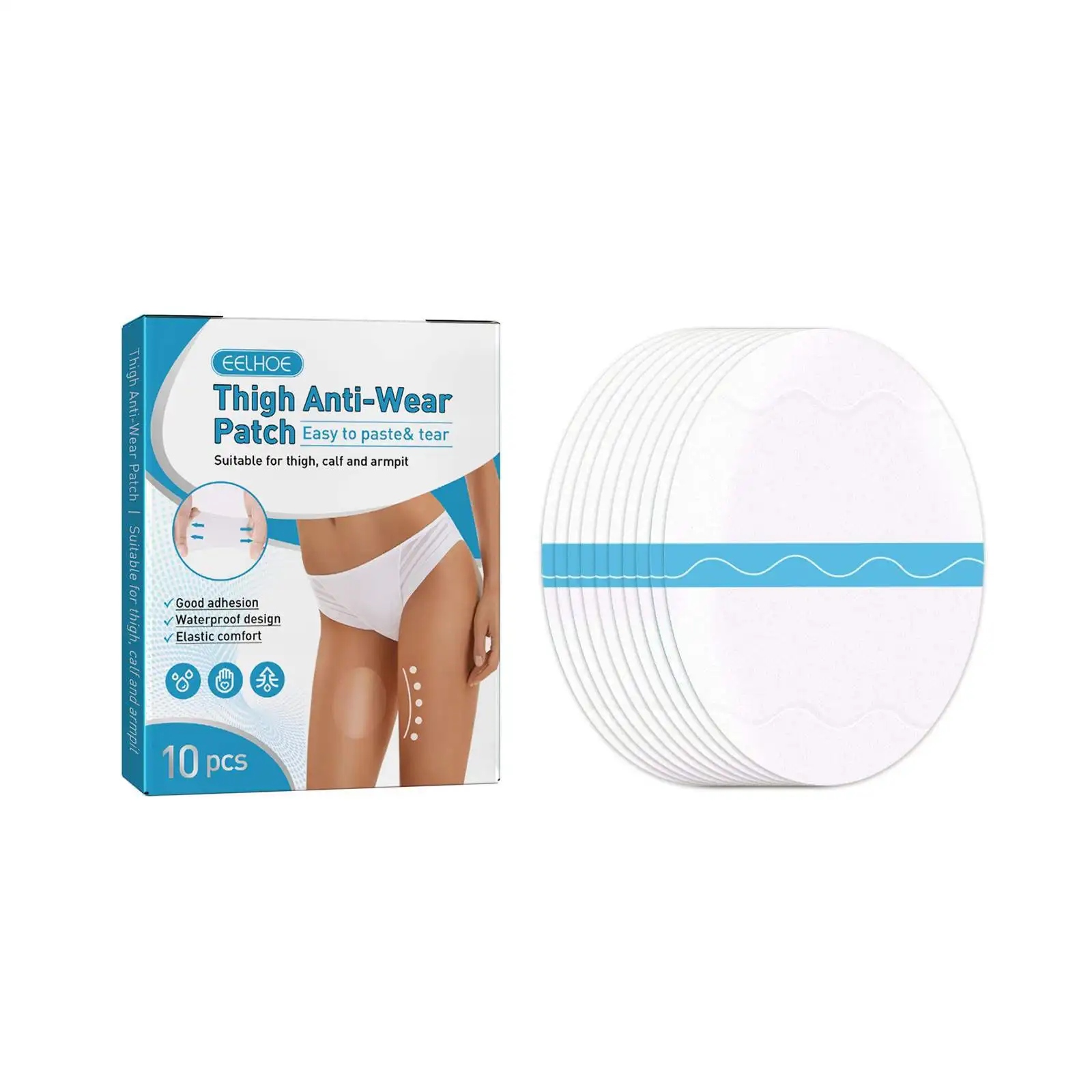 Coxa respirável Anti Wear Patch, Ajuste elástico macio para axilas internas do joelho da coxa, Sweet Wicking, 10pcs