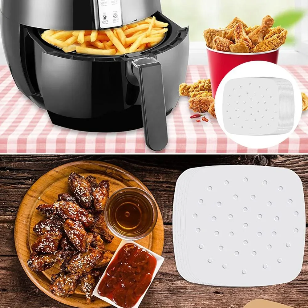 100pcs/Pack Air Fryer Pad Parchment Paper Square Baking Accessories Round Oven Oil Absorption Kitchen Airfryer Paper