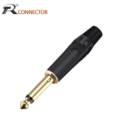 1PCS 6.35MM Mute Plug 2 Poles Mono 6.35MM Wire Connector Gold Plated 1/4 Inch Male Plug Microphone Connector