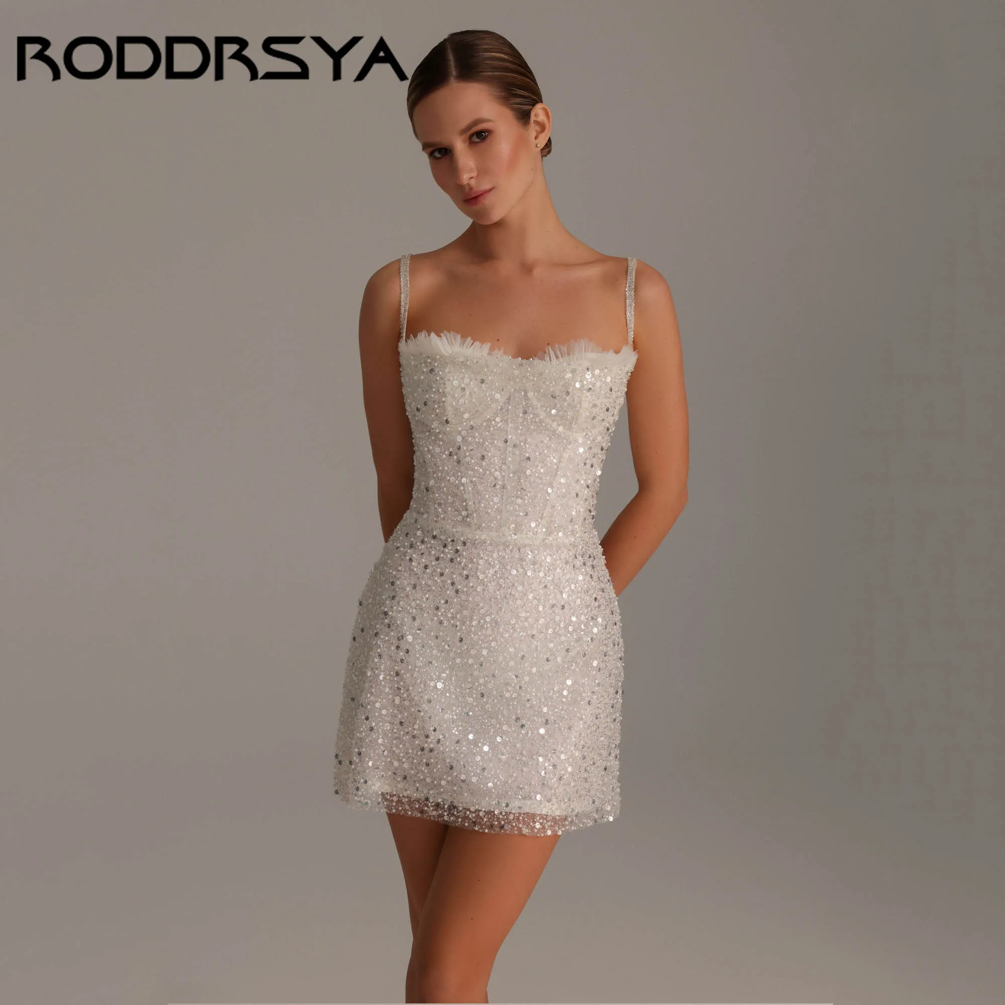 RODDRSYA Mini Beaded Bridal Party Gowns Modern Spaghetti Straps Wedding Occasions Dress Sexy Mermaid vestido de novia Customized