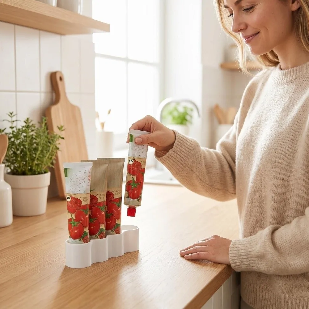 4 Slots Sauce Tube Storage Holder 3D Printing Wave Shaped Condiment Tube Rack Prevent Sauce Tipping Plastic