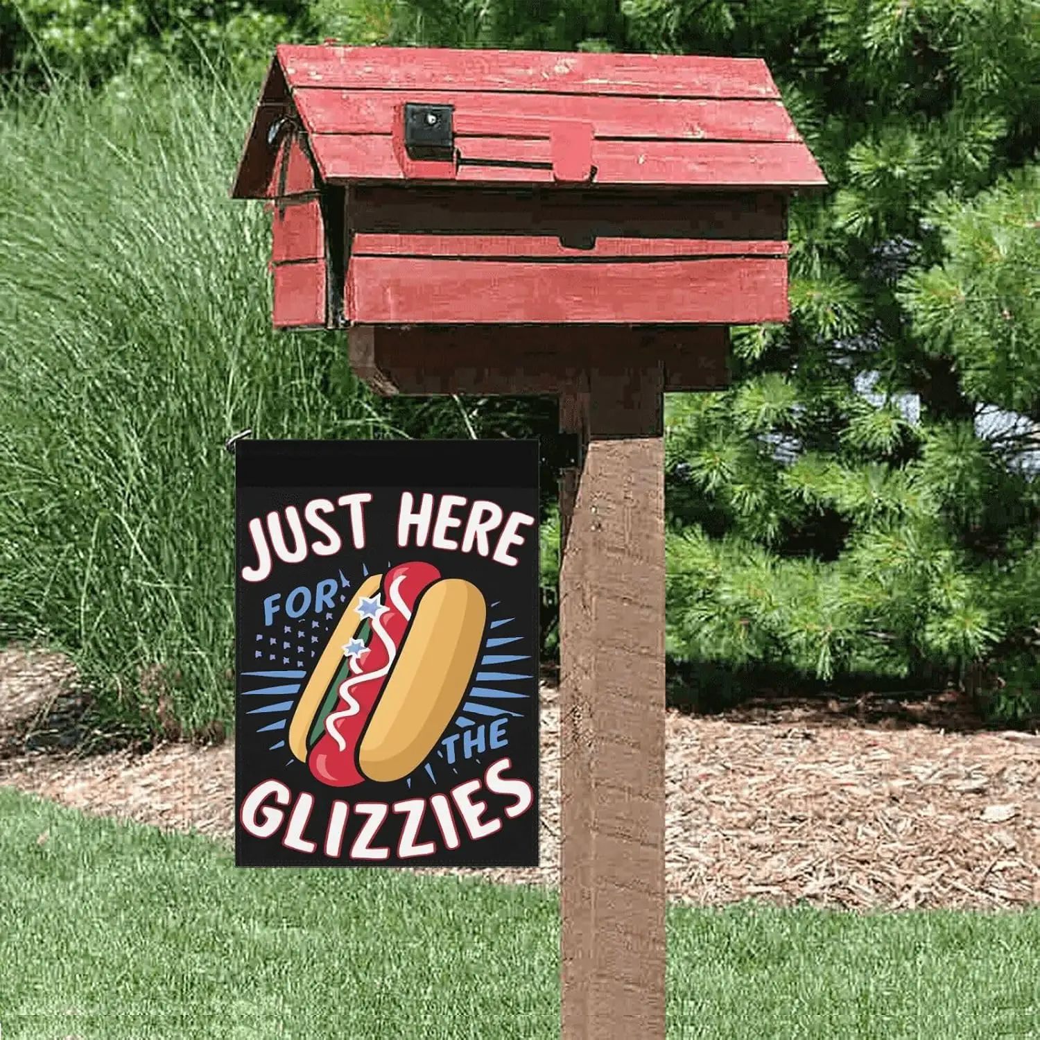 Here For The Glizzies 4th Of July Funny Garden Flag 12x18 Double Sided Inspirational Funny Garden Flags For Beach Yard Sign  LLG