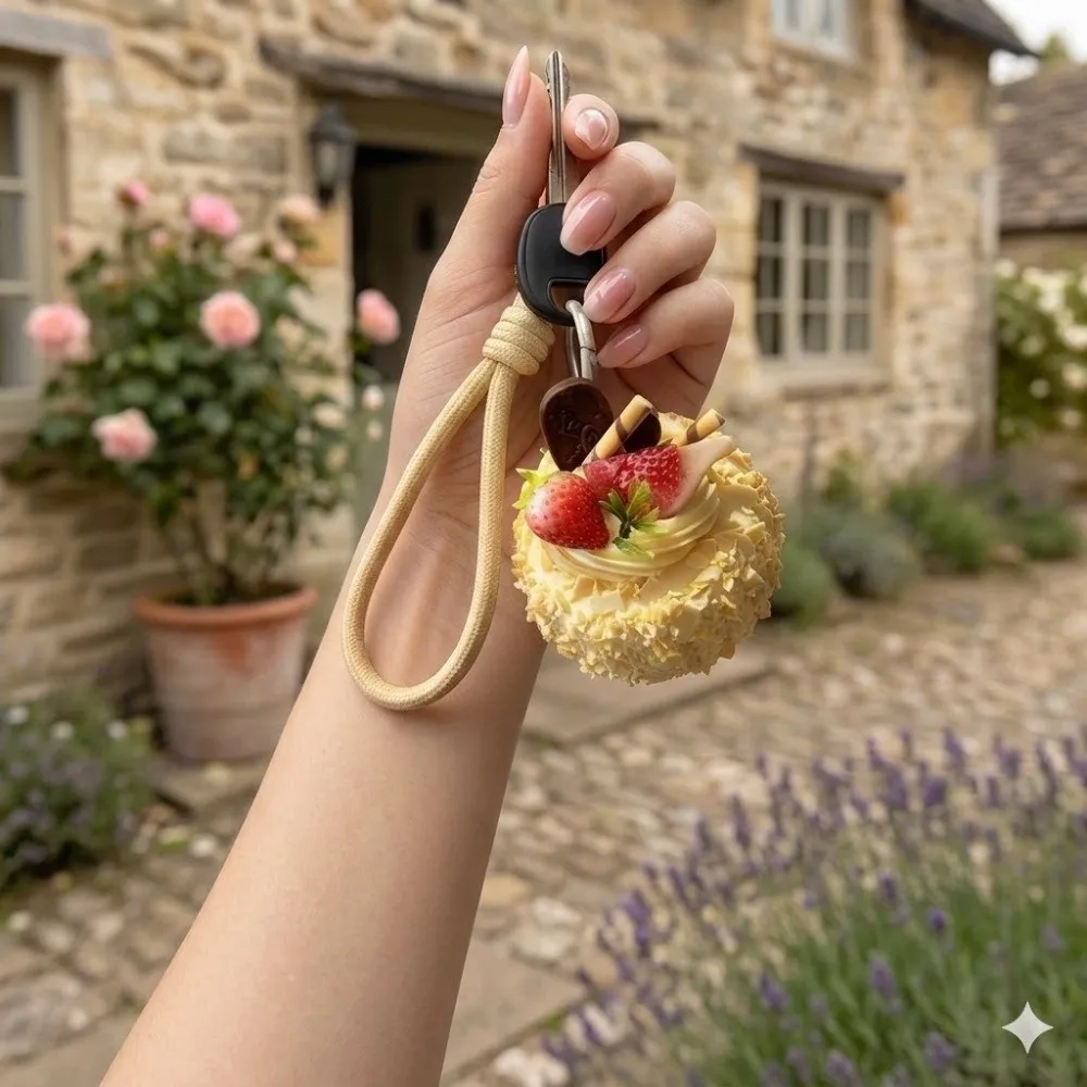 Cute Realistic Simulation Cake Keychain Strawberry Chocolate Fruit Mousse Cake Pendant Decoration Cream Cake Hanging Youth