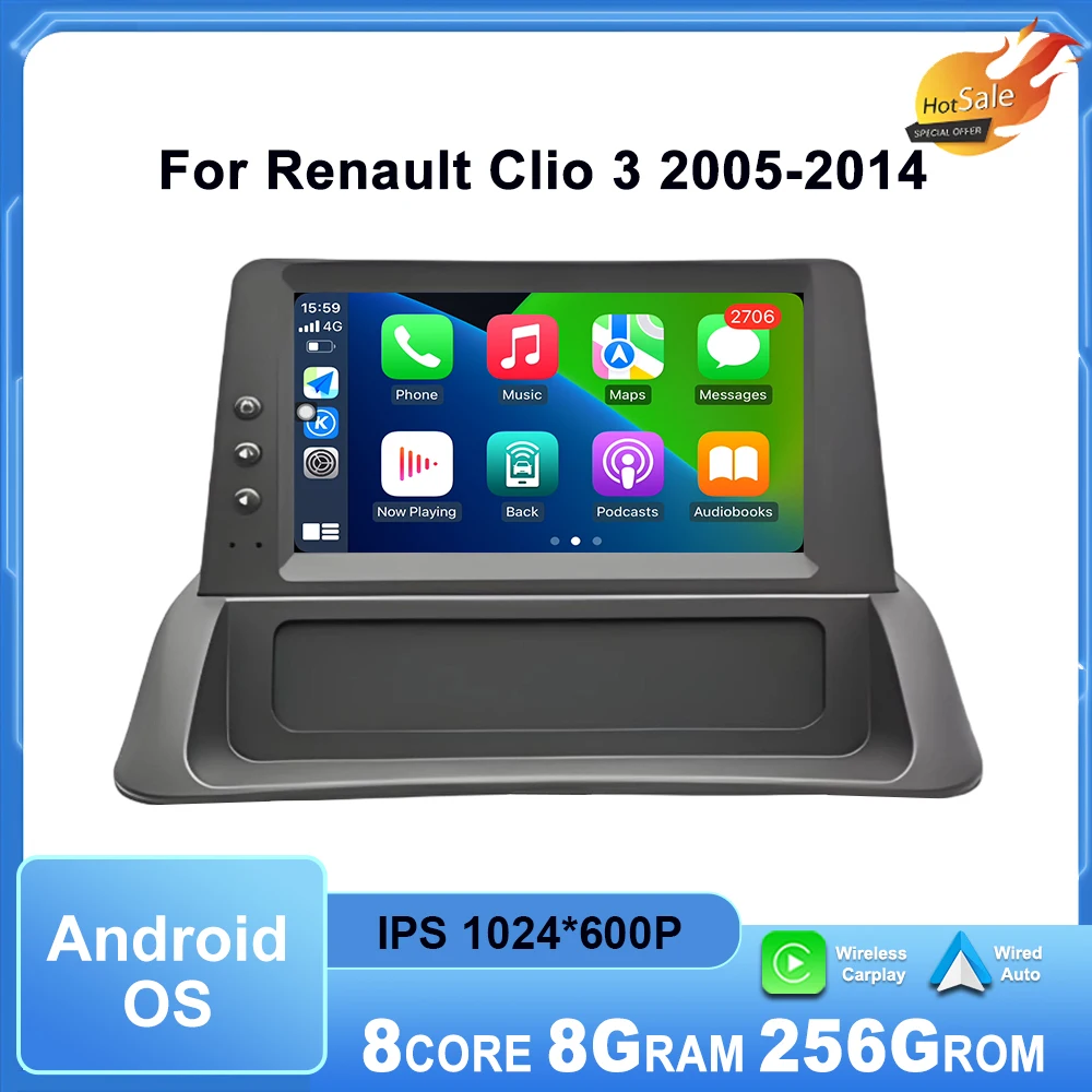 7 inch Car Radio for Renault Clio 3 2005-2014 Multimedia Touch Display Screen Android Auto Wireless CarPlay GPS Navi DSP WiFi BT