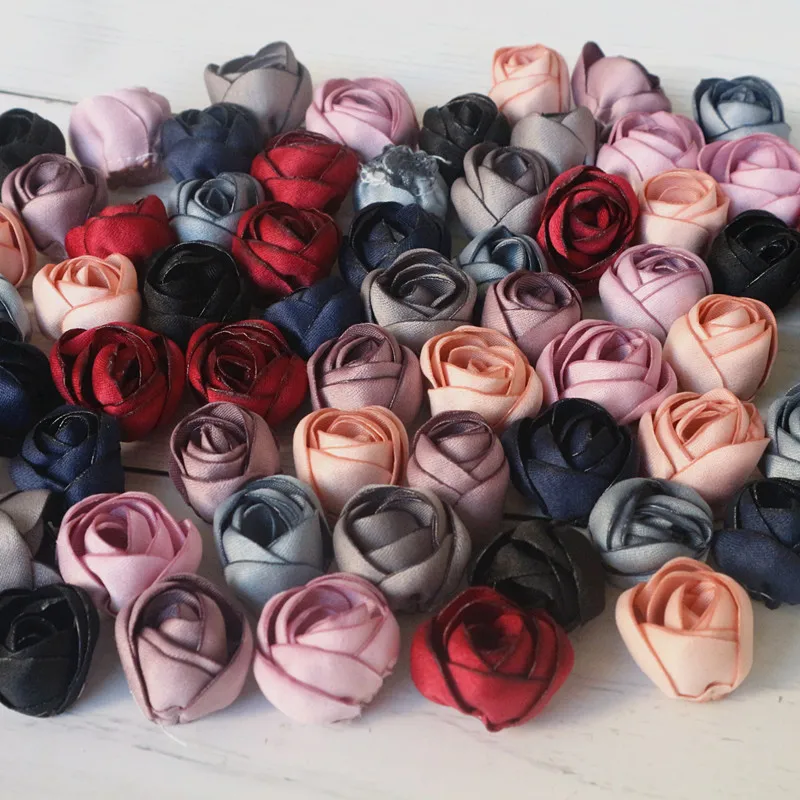 10Pcs 2CM Handmade Satin Fabric Small Rosebud Artificial Fake Flowers For DIY Hair Accessories Wedding Dress Clothing Hats Decor