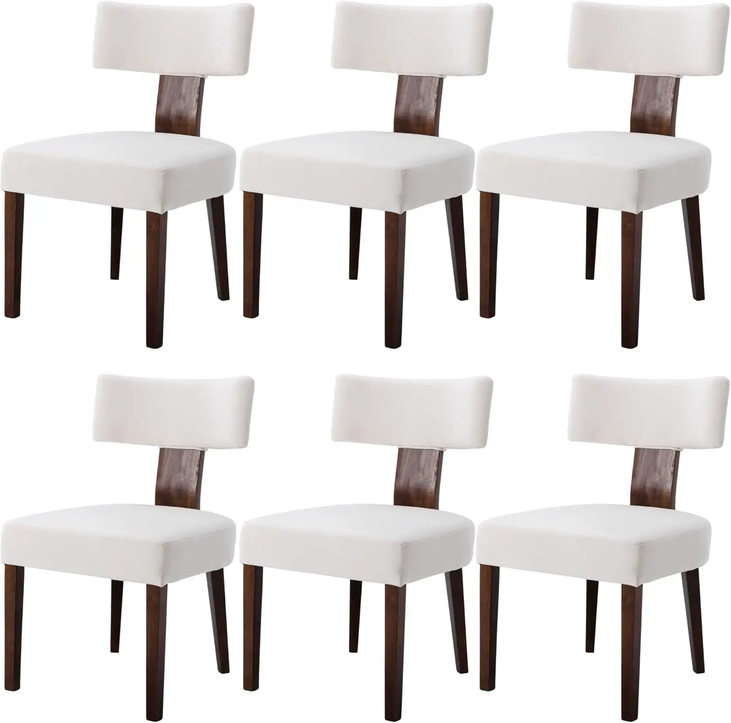 Dining Chairs Set of 6, Comfy Upholstered Side Chairs with Wood Legs, Velvet Fabric Dining Chairs with Curved Wingback, Cream