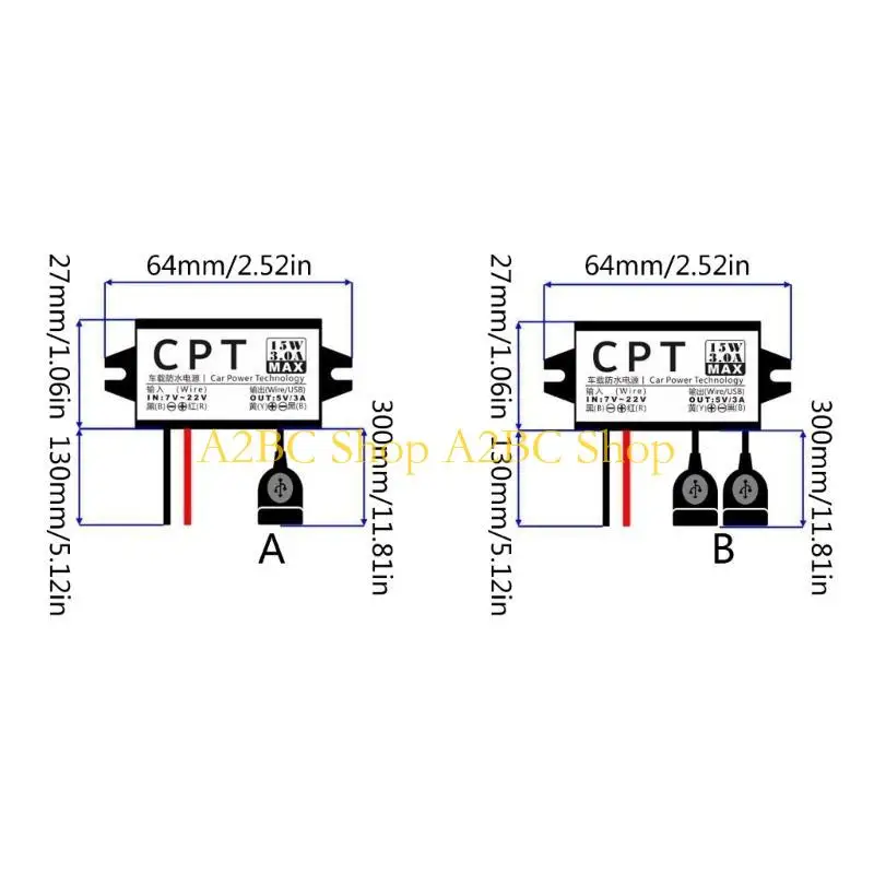 A2BC 12V à 5V 3A Adaptateur d'alimentation USB simple / double