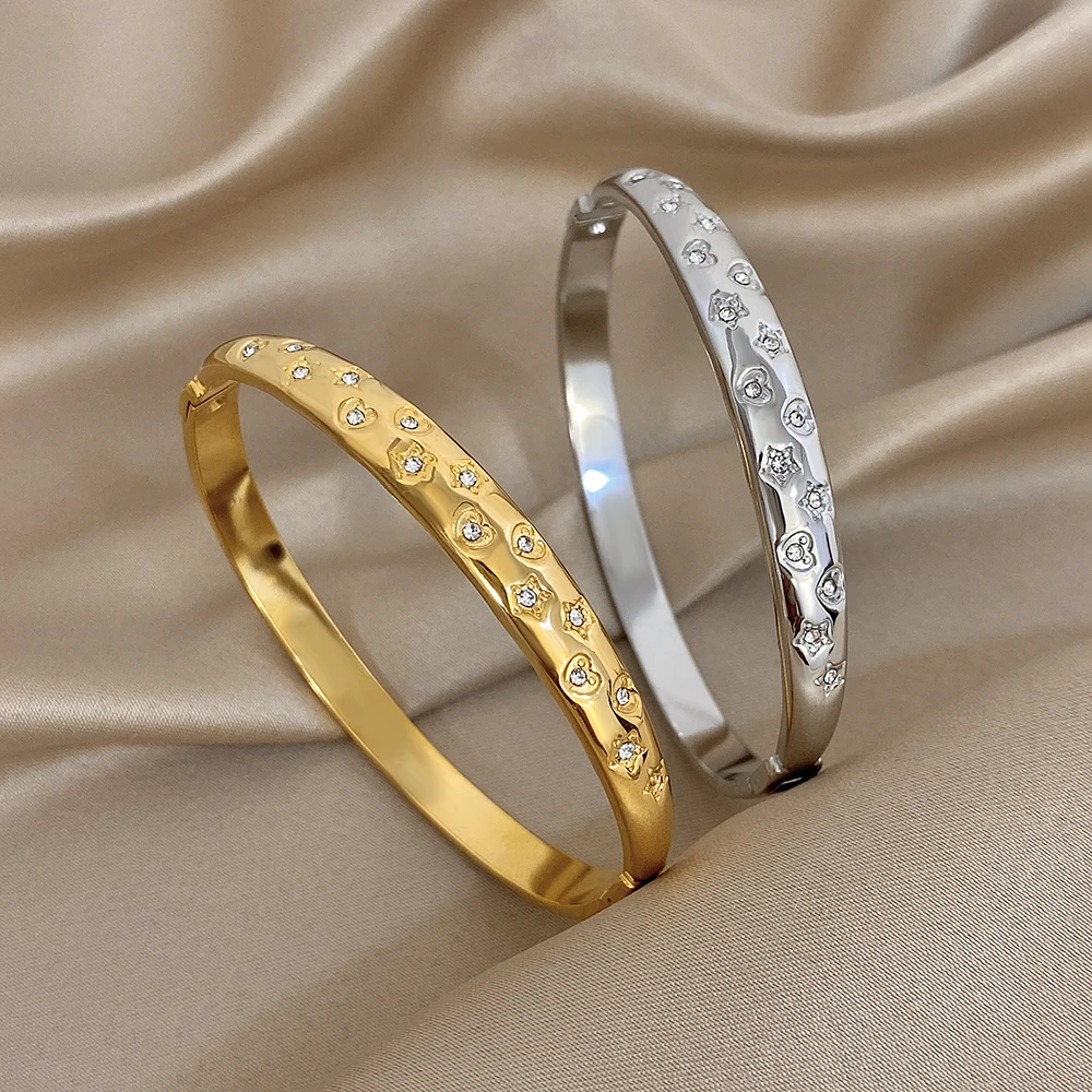 DODOHAO رائعة ستار القلب الفولاذ المقاوم للصدأ الإسورة سوار للنساء 2026 موضة مقاوم للماء الكفة المستديرة الإسورة مجوهرات الحفلات