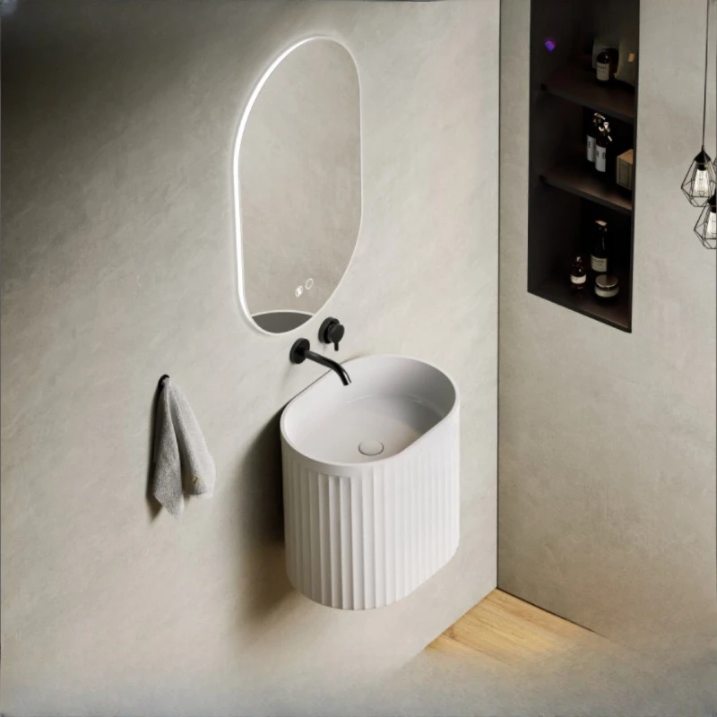 

Small apartment hanging basin circular wall hanging washbasin suspended wall hanging washbasin striped design